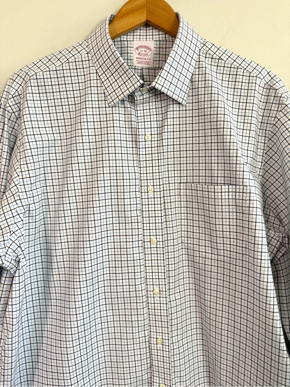 Brooks Brothers Non-Iron Stretch Dress Shirt Madison Fit 17-36 Plaid